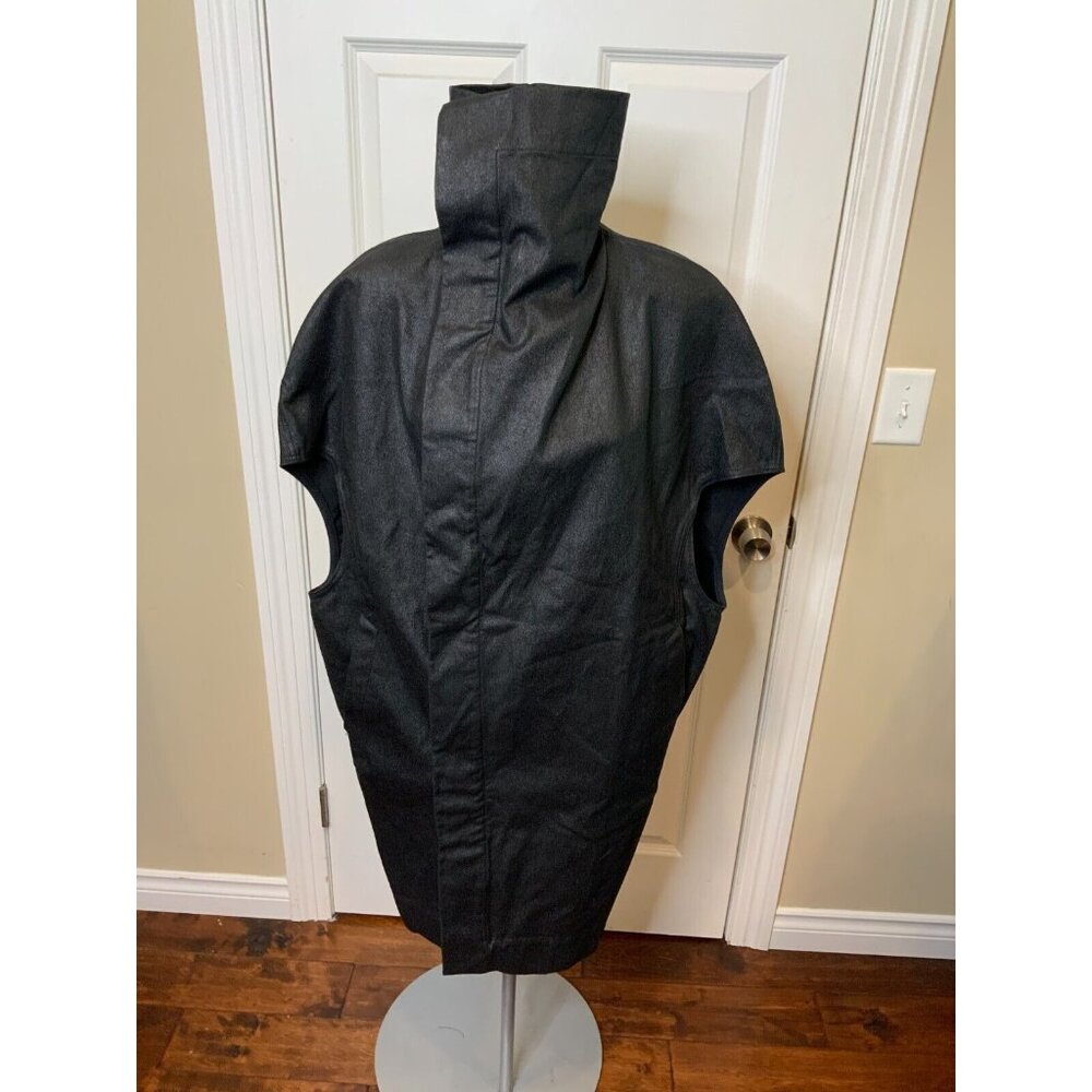 Rick Owens Drkshdw Black Coated Denim Jacket High Collar, Size Small